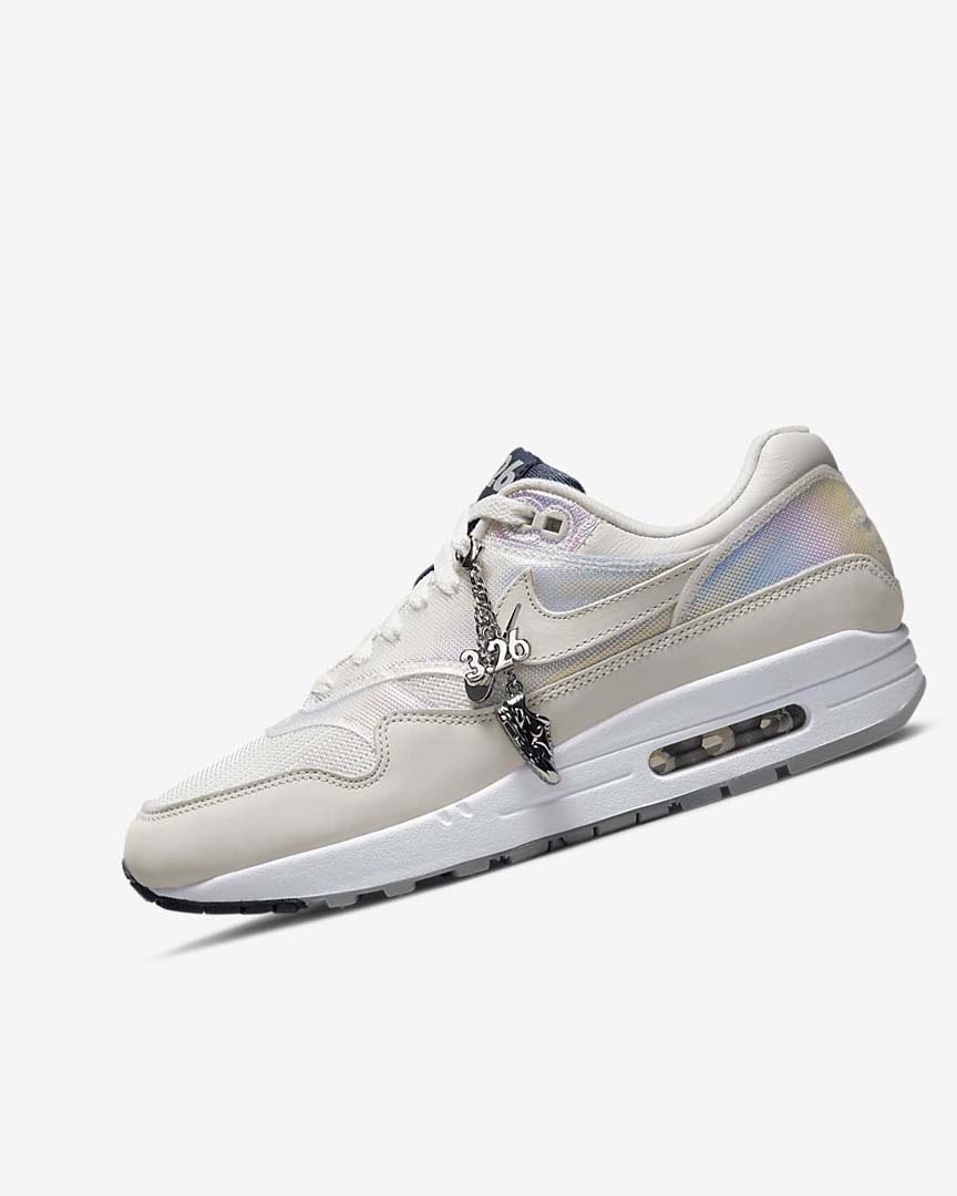 White / Light Grey / Navy / Light Beige Women\'s Nike Air Max 1 Air Max Day Casual Shoes | UK3278