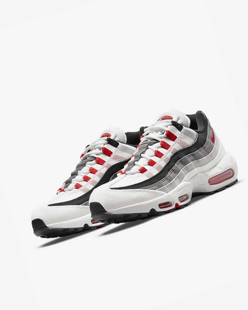 White / Light Grey / Red Men's Nike Air Max 95 Casual Shoes | UK5368