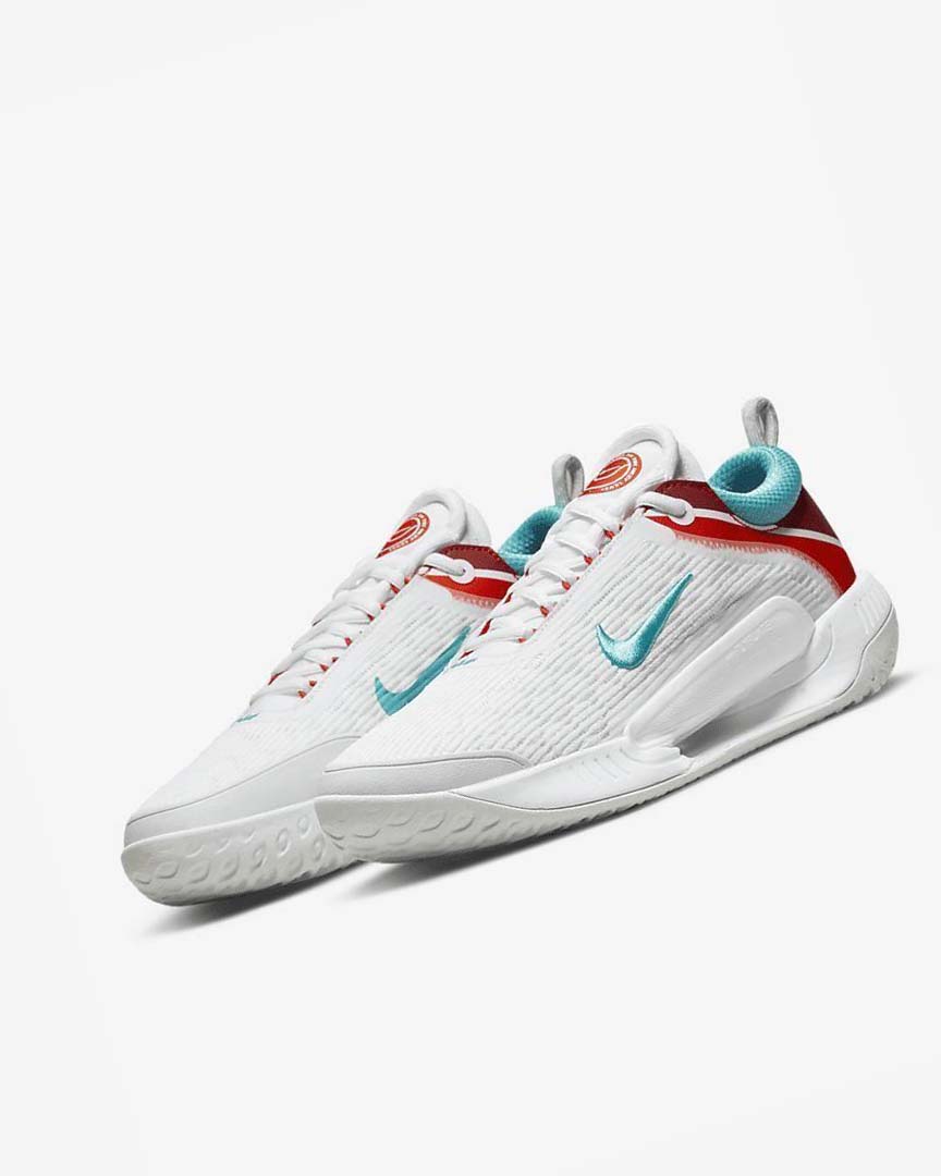 White / Light Silver / Red / Turquoise Men's Nike Court Zoom NXT Tennis Shoes | UK5524