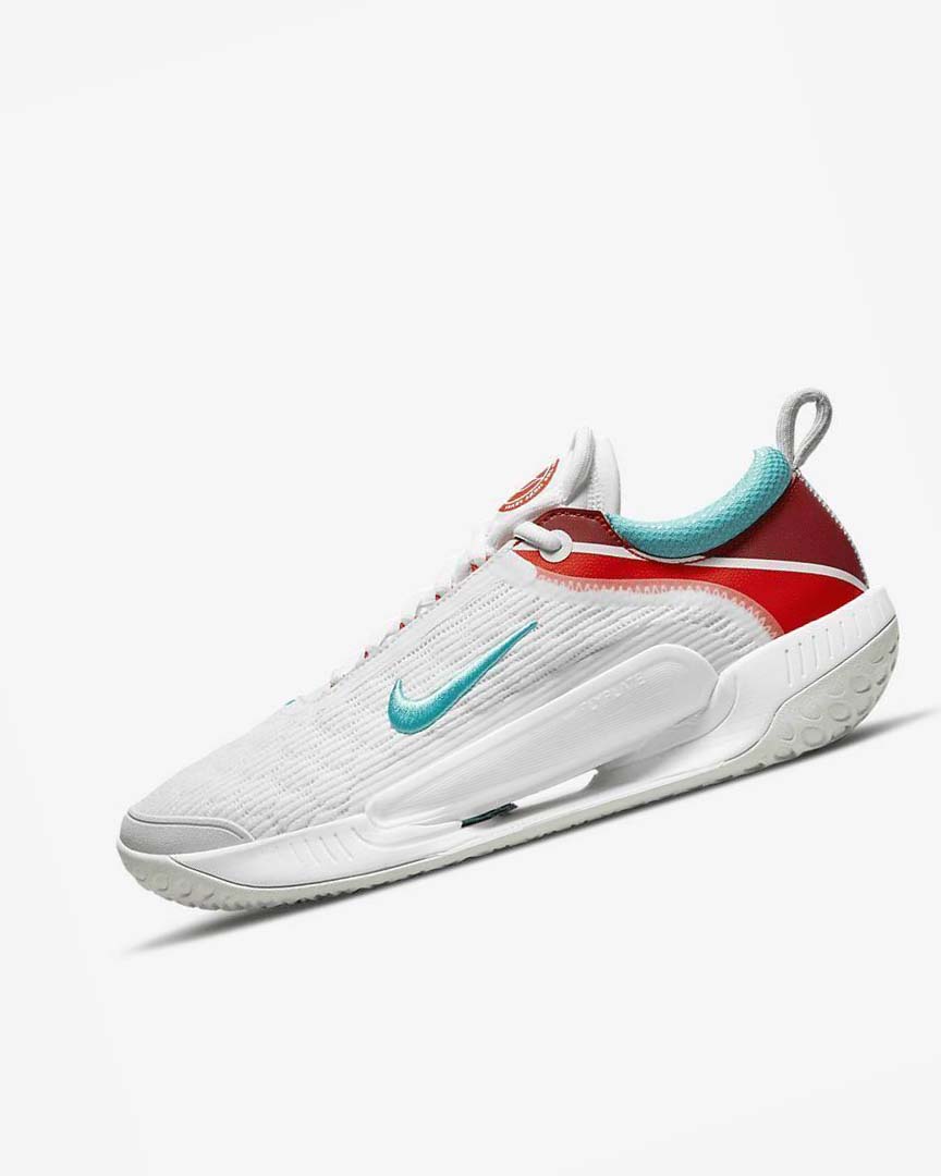 White / Light Silver / Red / Turquoise Men\'s Nike Court Zoom NXT Tennis Shoes | UK5524