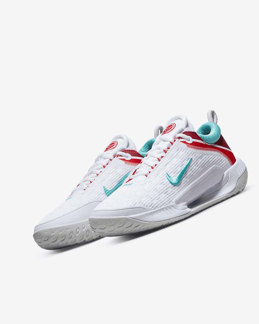 White / Light Silver / Red / Turquoise Women's Nike Court Zoom NXT Tennis Shoes | UK4984