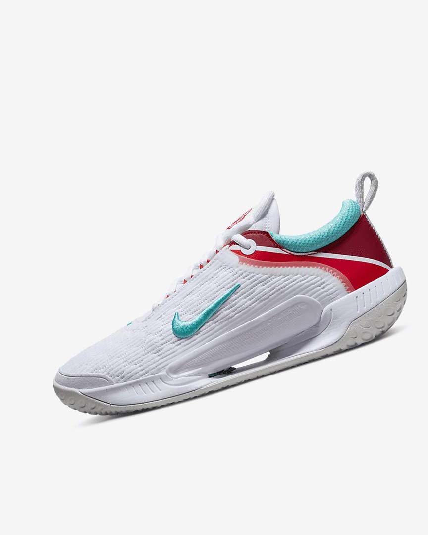 White / Light Silver / Red / Turquoise Women\'s Nike Court Zoom NXT Tennis Shoes | UK4984