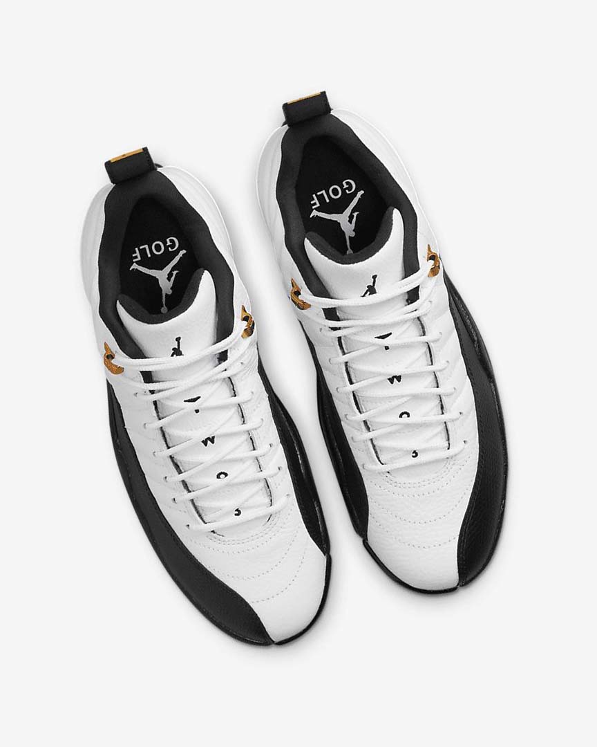 White / Metal Gold / Black Men's Nike Air Jordan XII Low Golf Shoes | UK5014