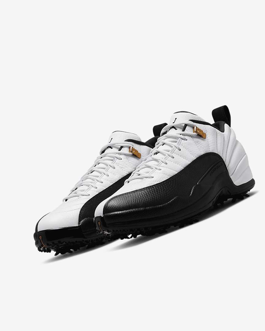 White / Metal Gold / Black Men's Nike Air Jordan XII Low Golf Shoes | UK5014