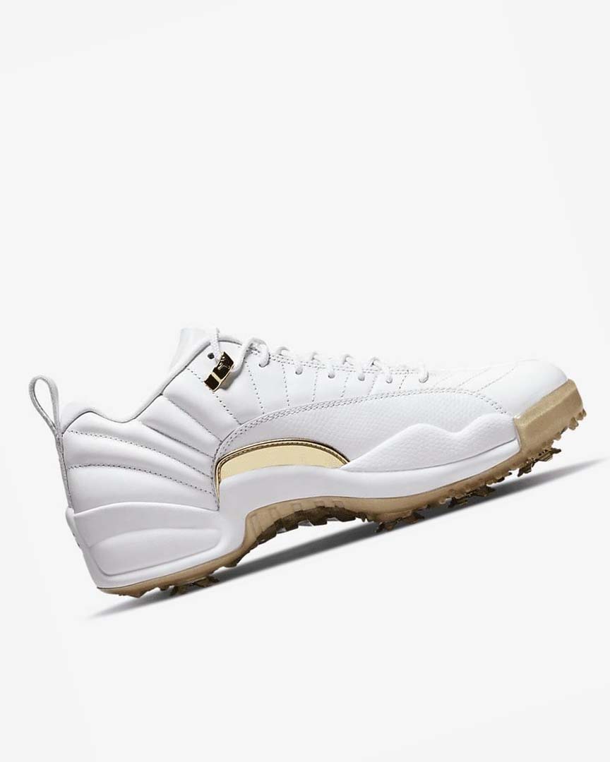 White / Metal Gold / White Men's Nike Jordan XII G Golf Shoes | UK4707