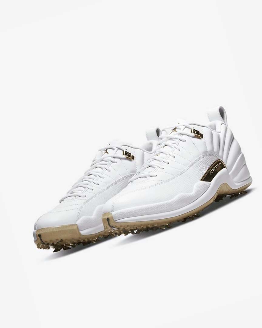 White / Metal Gold / White Men's Nike Jordan XII G Golf Shoes | UK4707