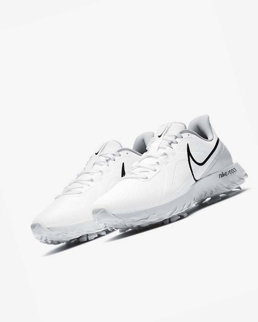 White / Metal Platinum / Black Men's Nike React Infinity Pro Golf Shoes | UK2208