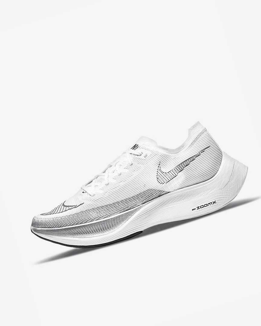 White / Metal Silver / Black Men\'s Nike ZoomX Vaporfly Next% 2 Running Shoes | UK5480