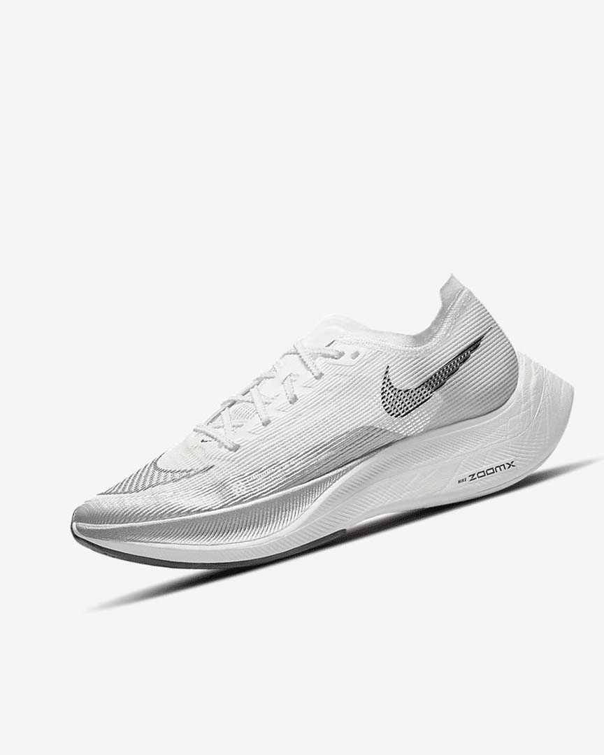 White / Metal Silver / Black Women\'s Nike ZoomX Vaporfly Next% 2 Running Shoes | UK2783