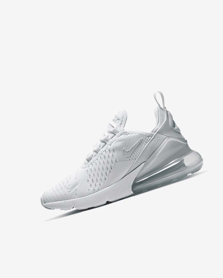 White / Metal Silver / White Boys\' Nike Air Max 270 Casual Shoes | UK2579