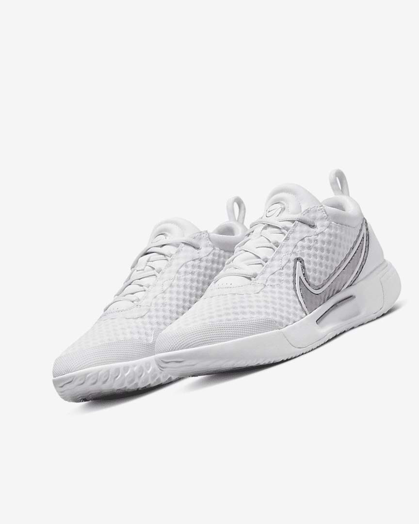 White / Metal Silver Women's Nike Court Zoom Pro Tennis Shoes | UK2872