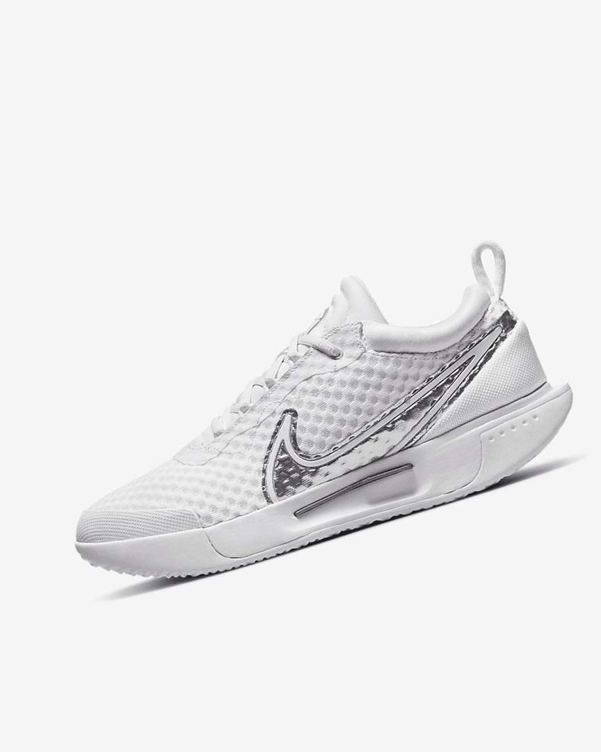 White / Metal Silver Women\'s Nike Court Zoom Pro Tennis Shoes | UK2872