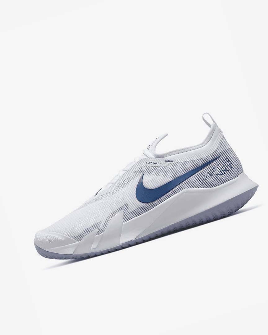 White / Navy Men\'s Nike Court React Vapor NXT Tennis Shoes | UK5244