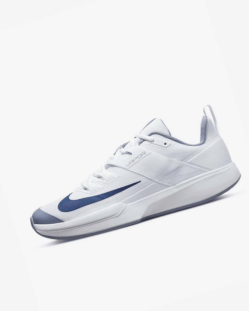 White / Navy Men\'s Nike Court Vapor Lite Tennis Shoes | UK2390