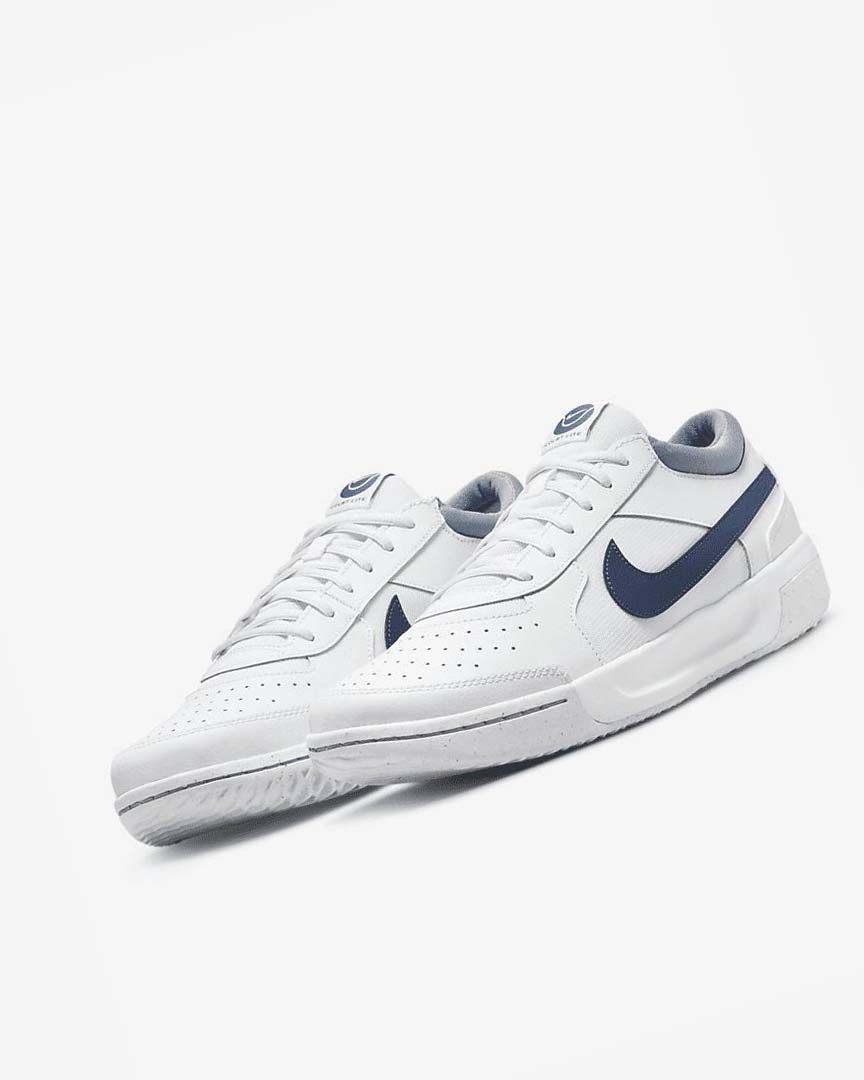 White / Navy Men's Nike Court Zoom Lite 3 Tennis Shoes | UK2295