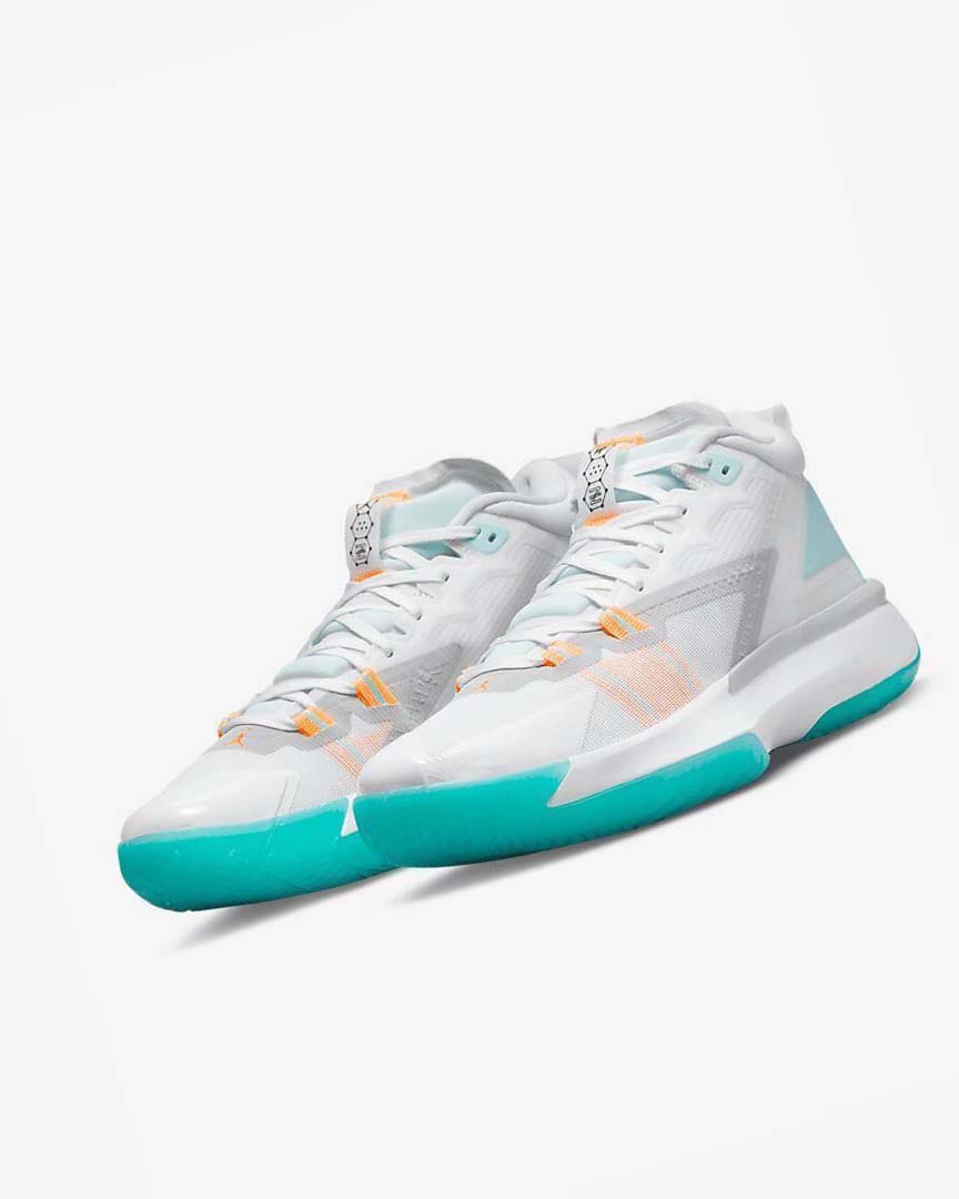 White / Orange / Turquoise Men's Nike Zion 1 Basketball Shoes | UK2683