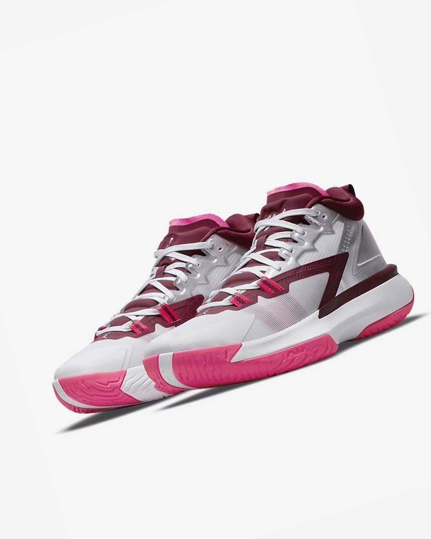 White / Pink / Burgundy Men's Nike Zion 1 Basketball Shoes | UK4692