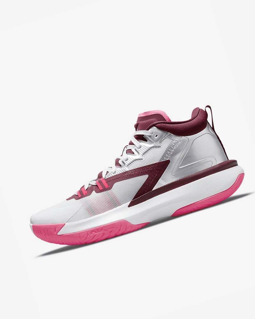 White / Pink / Burgundy Men\'s Nike Zion 1 Basketball Shoes | UK4692