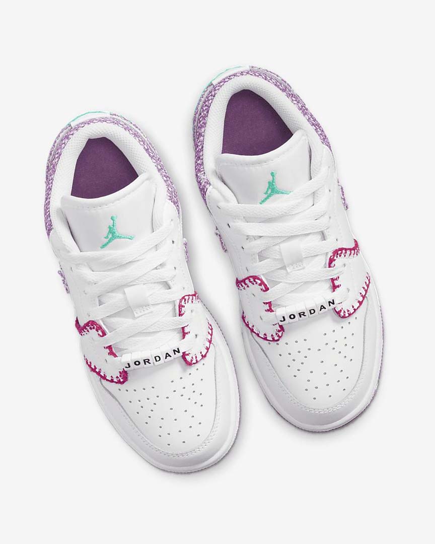 White / Pink / Turquoise / Light Burgundy Girls' Nike Air Jordan 1 Low SE Sneakers | UK2768