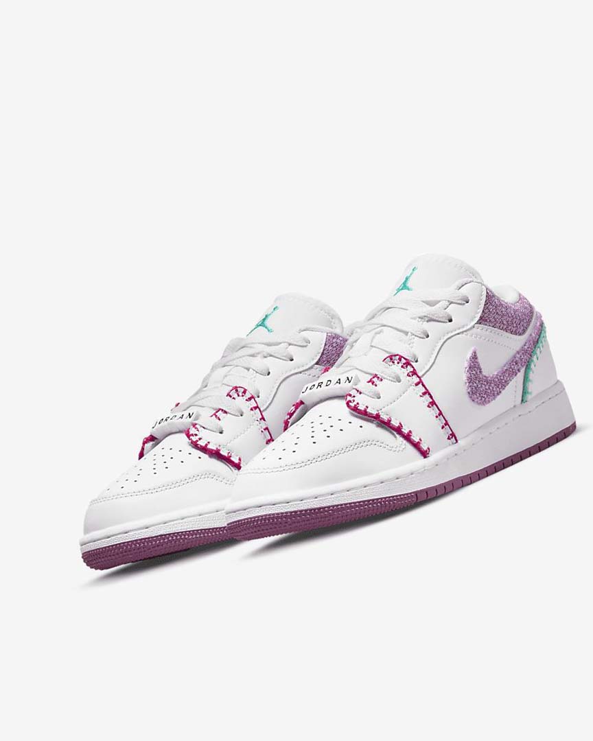 White / Pink / Turquoise / Light Burgundy Girls' Nike Air Jordan 1 Low SE Sneakers | UK2768