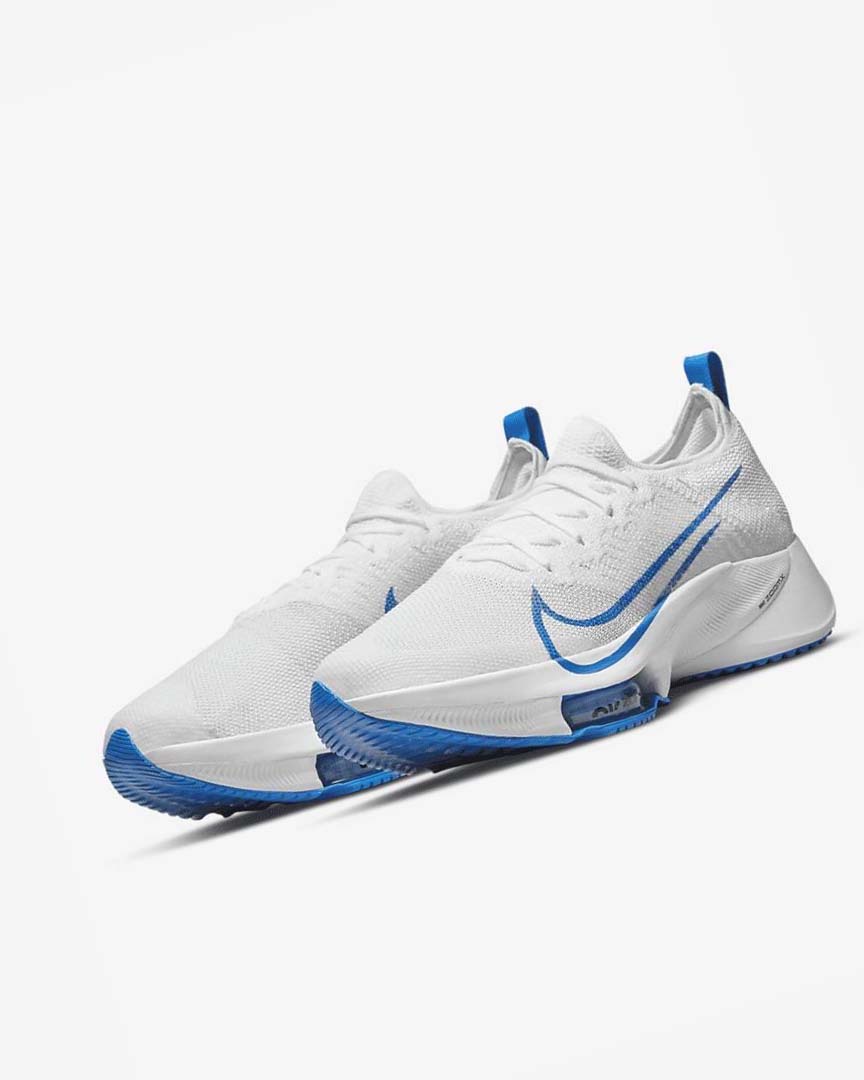 White / Platinum / Black / Blue Men's Nike Air Zoom Tempo NEXT% Running Shoes | UK4524