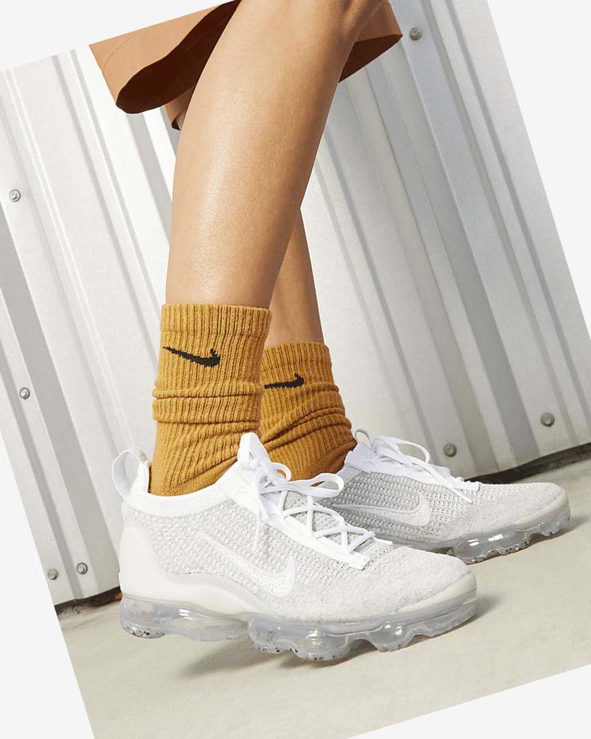 White / Platinum / Metal Silver / White Women's Nike Air VaporMax 2021 FK Sneakers | UK5402