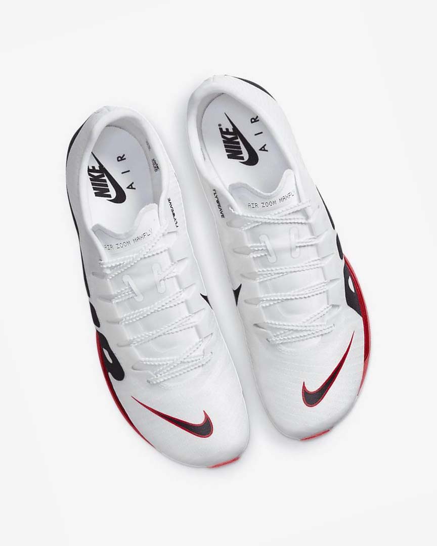 White / Red / Black Men's Nike Air Zoom Maxfly More Uptempo Spikes | UK5031