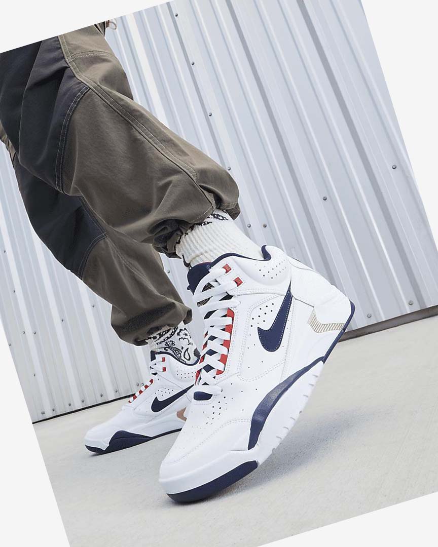 White / Red / Metal Gold / Navy Men's Nike Air Flight Lite Mid Casual Shoes | UK4551