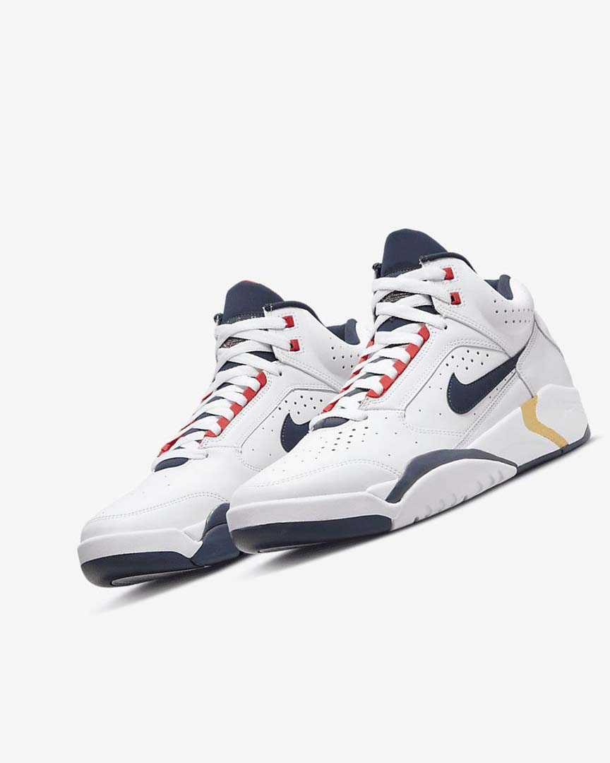 White / Red / Metal Gold / Navy Men's Nike Air Flight Lite Mid Casual Shoes | UK4551