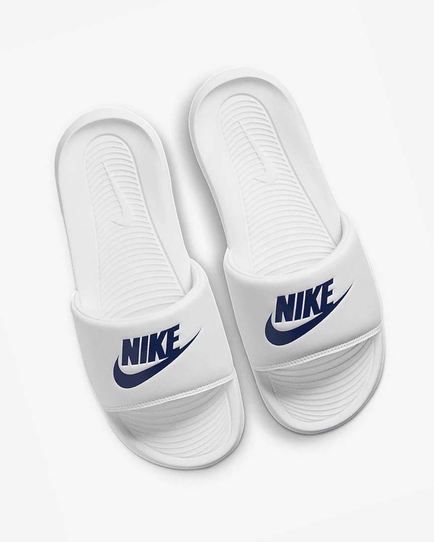 White / Royal Men's Nike Victori One Slides | UK3177