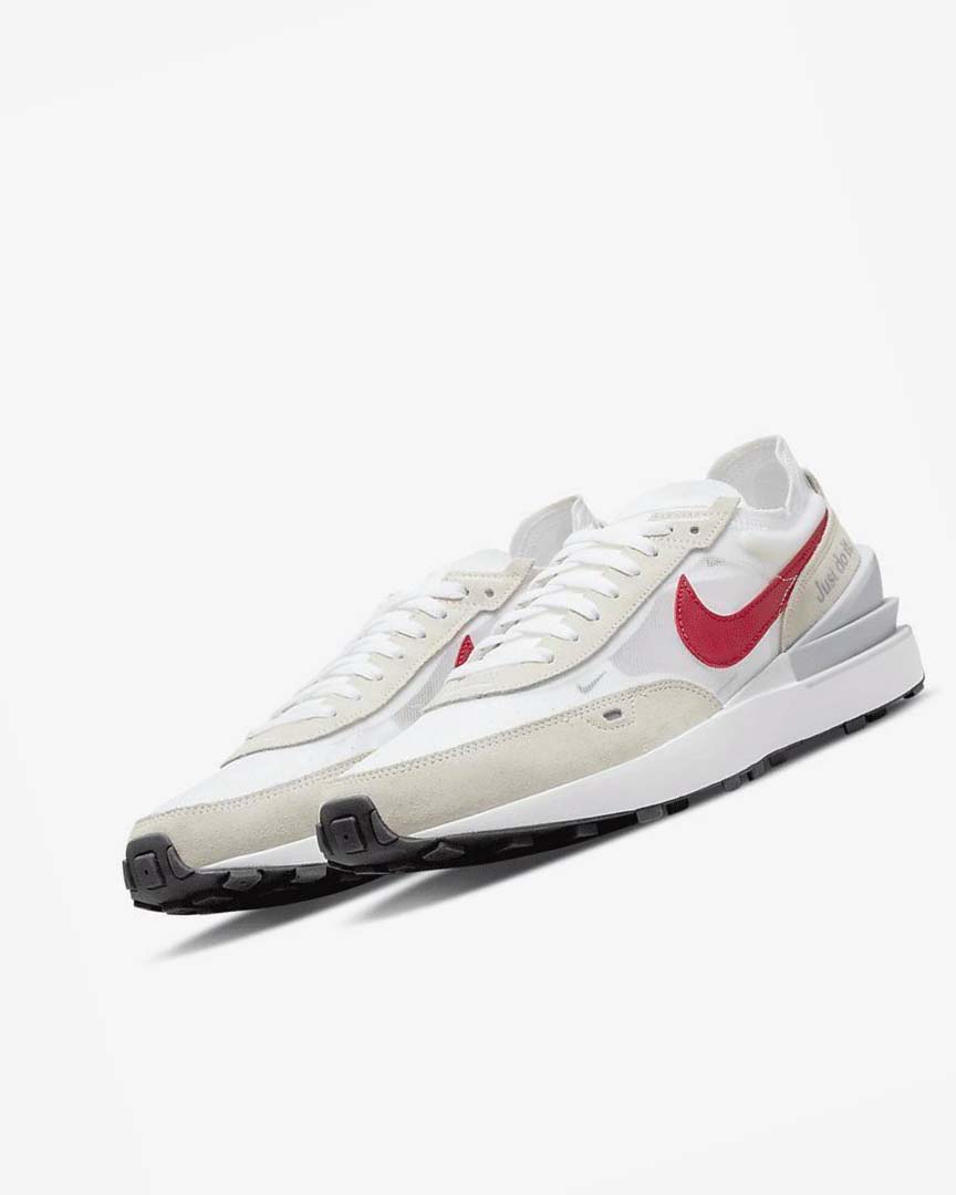 White / Silver / Red Men's Nike Waffle One Sneakers | UK2640