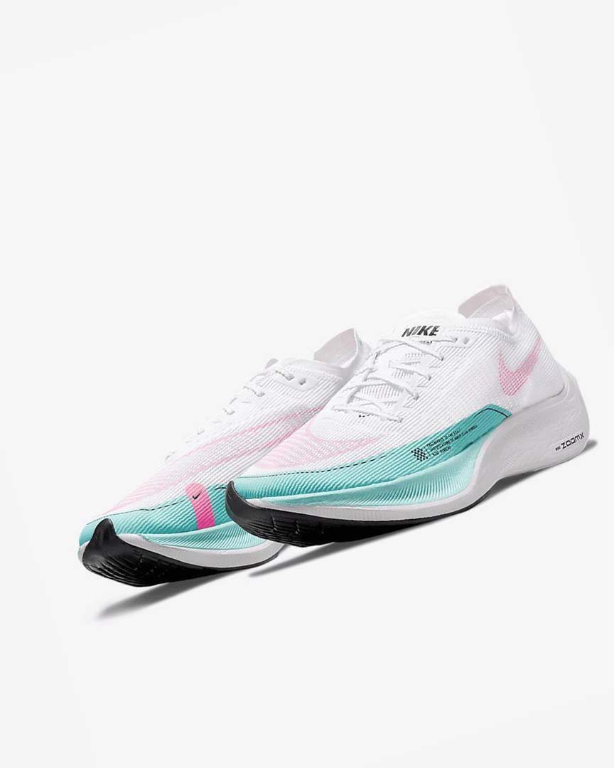 White / Turquoise / Pink Men's Nike ZoomX Vaporfly Next% 2 Running Shoes | UK1102