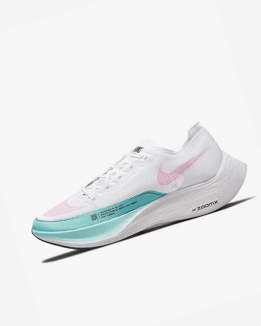 White / Turquoise / Pink Men\'s Nike ZoomX Vaporfly Next% 2 Running Shoes | UK1102