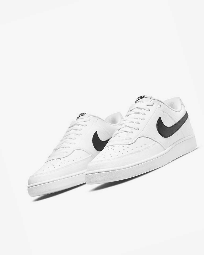 White / White / Black Men's Nike Court Vision Low Next Nature Sneakers | UK5320