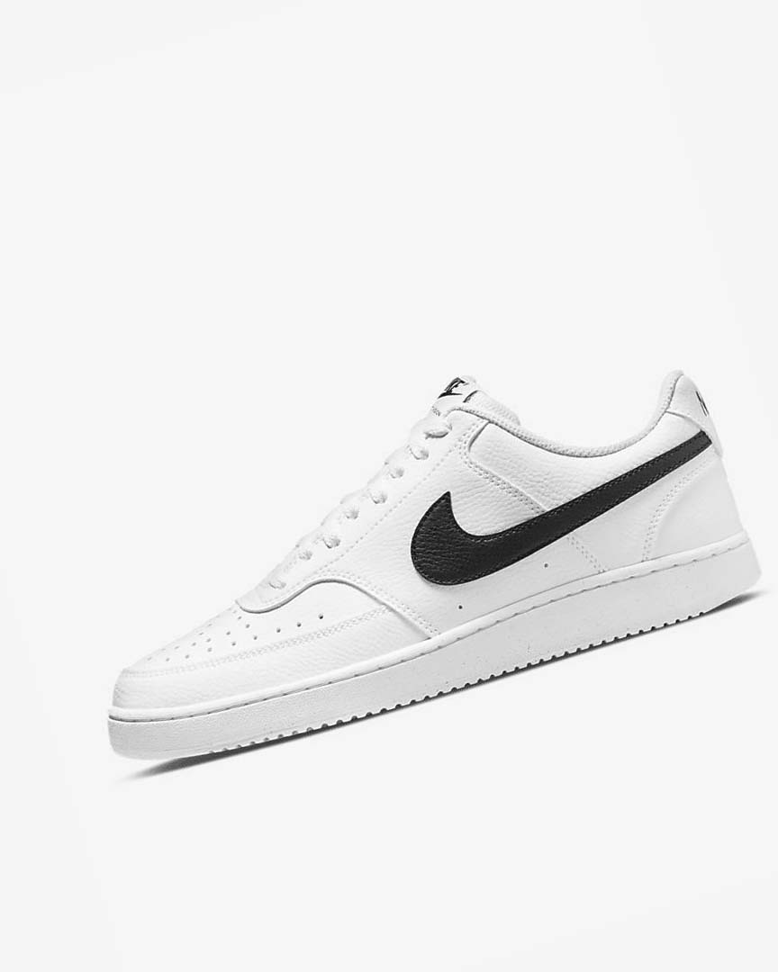 White / White / Black Men\'s Nike Court Vision Low Next Nature Sneakers | UK5320