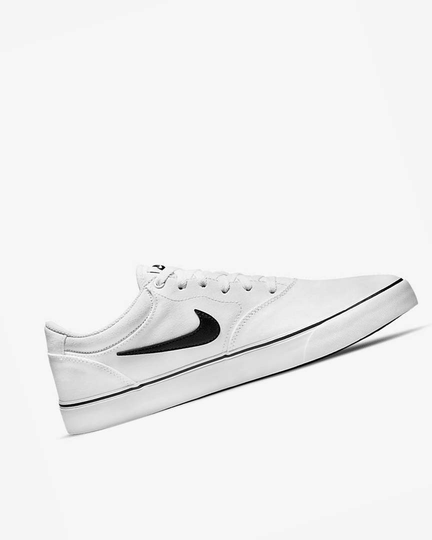 White / White / Black Men's Nike SB Chron 2 Canvas Skate Shoes | UK2893