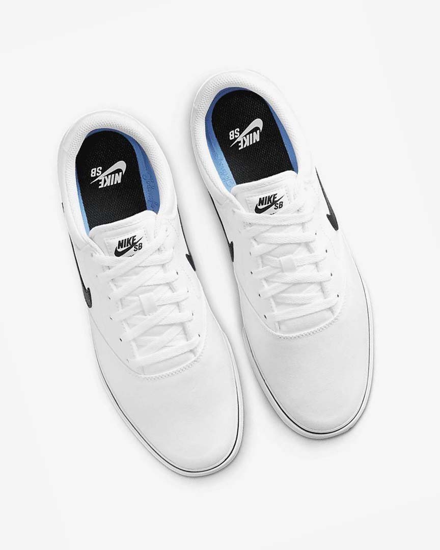 White / White / Black Men's Nike SB Chron 2 Canvas Skate Shoes | UK2893