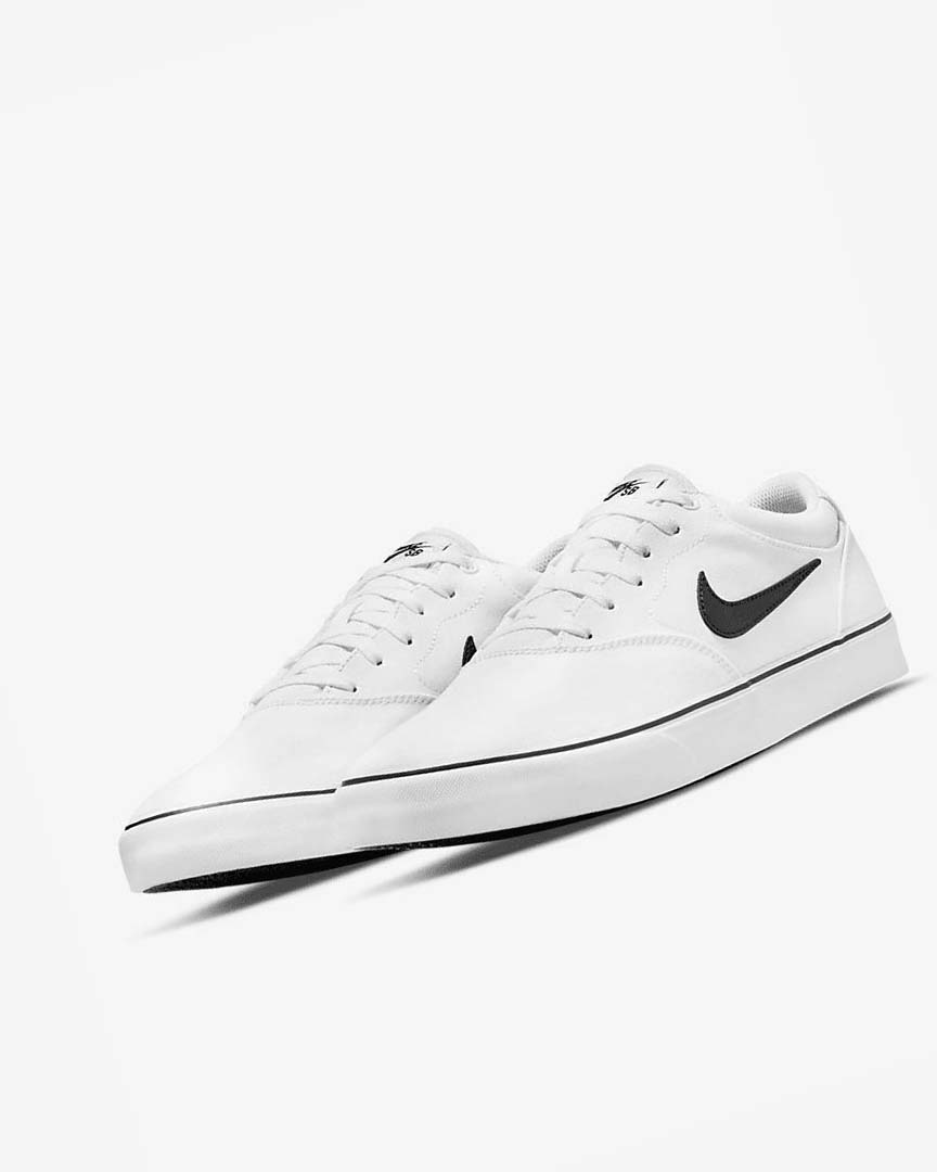 White / White / Black Men's Nike SB Chron 2 Canvas Skate Shoes | UK2893