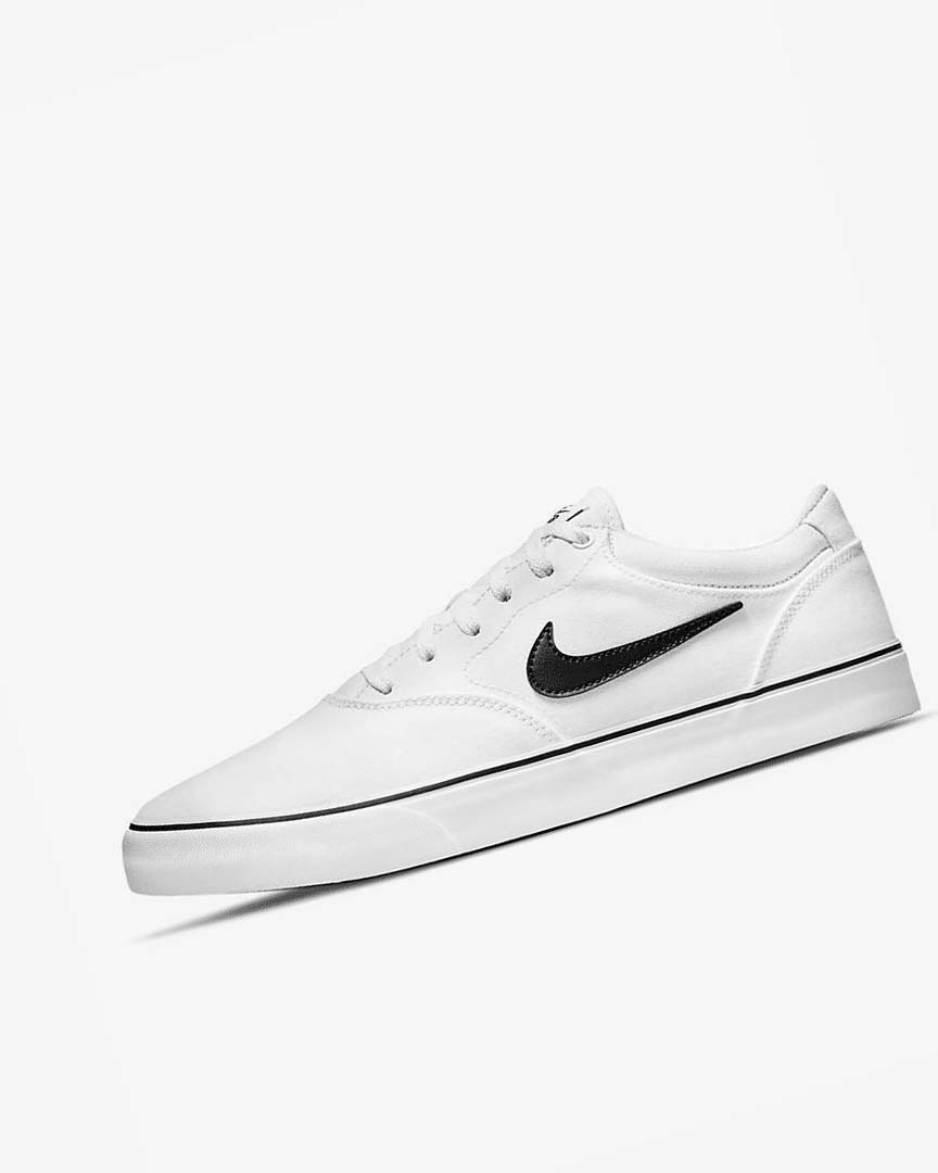 White / White / Black Men\'s Nike SB Chron 2 Canvas Skate Shoes | UK2893