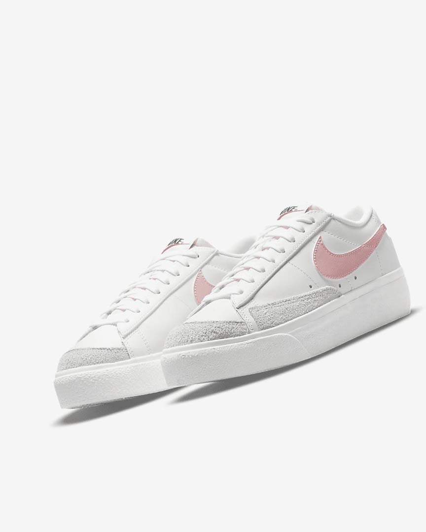 White / White / Black / Pink Women's Nike Blazer Low Platform Sneakers | UK2924