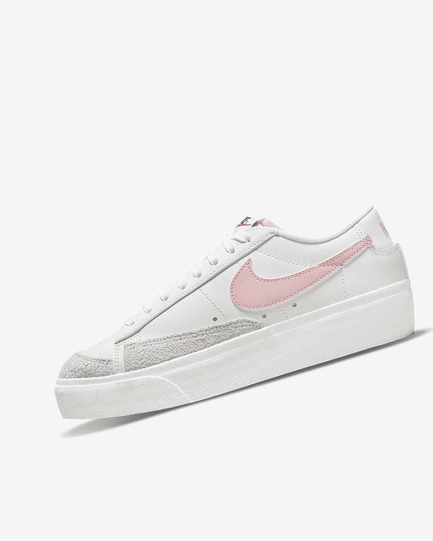 White / White / Black / Pink Women\'s Nike Blazer Low Platform Sneakers | UK2924