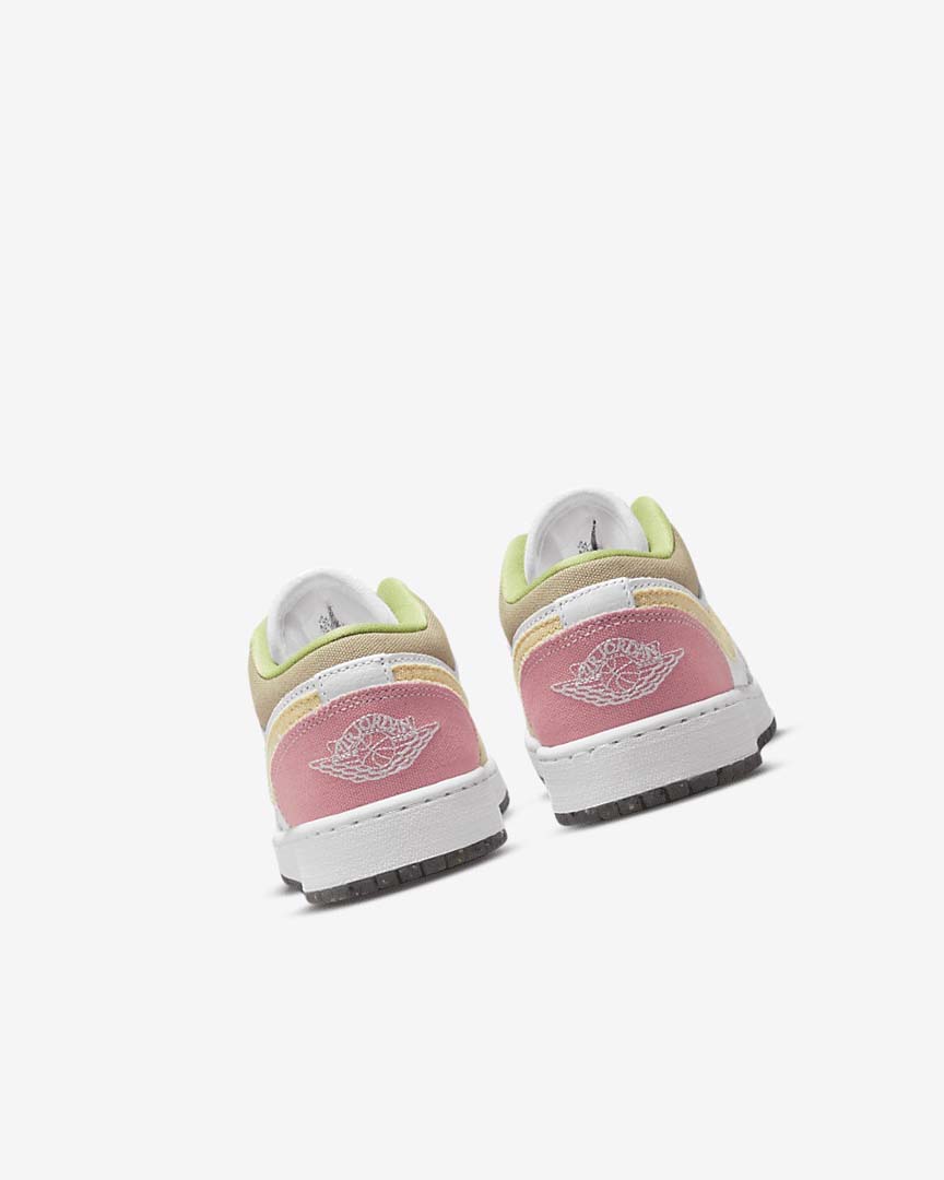 White / White / Green Girls' Nike Air Jordan 1 Low SE Sneakers | UK4650