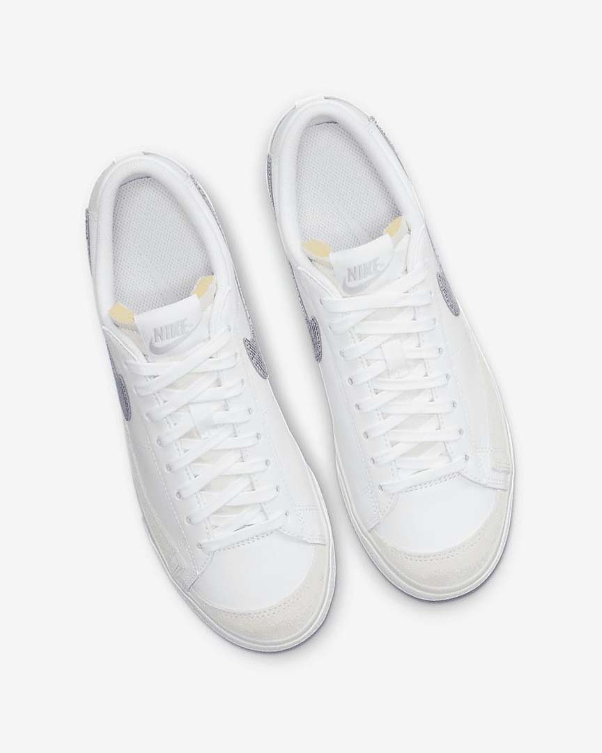 White / White / Light Blue Women's Nike Blazer Low Platform Sneakers | UK5427