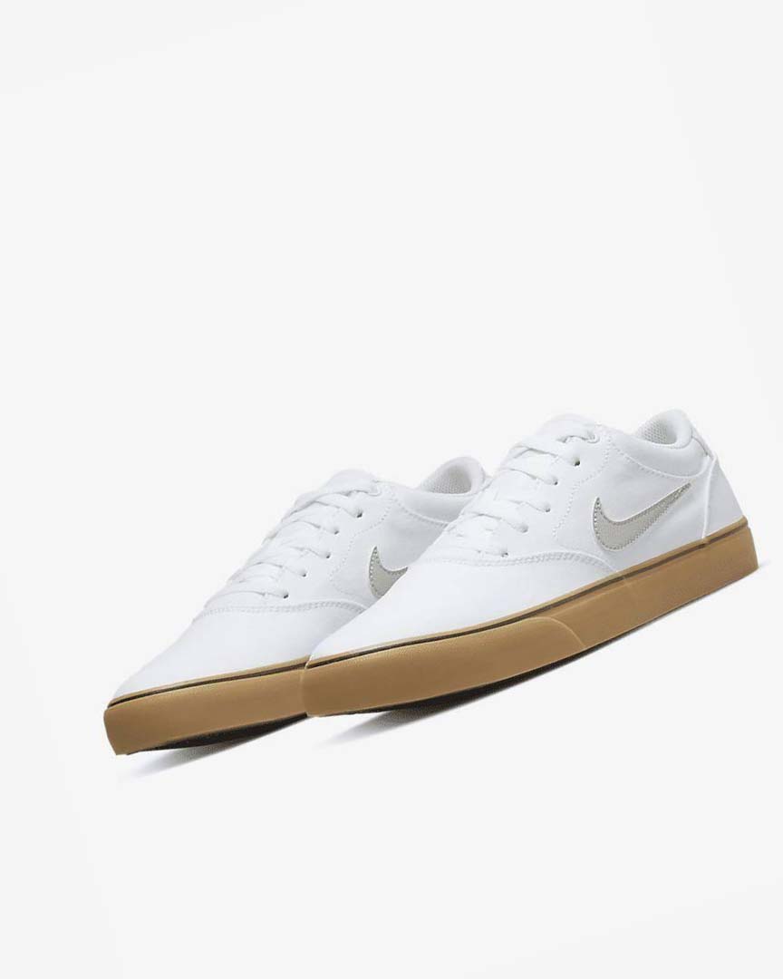 White / White / Light Brown / Light Beige Men's Nike SB Chron 2 Canvas Skate Shoes | UK2688