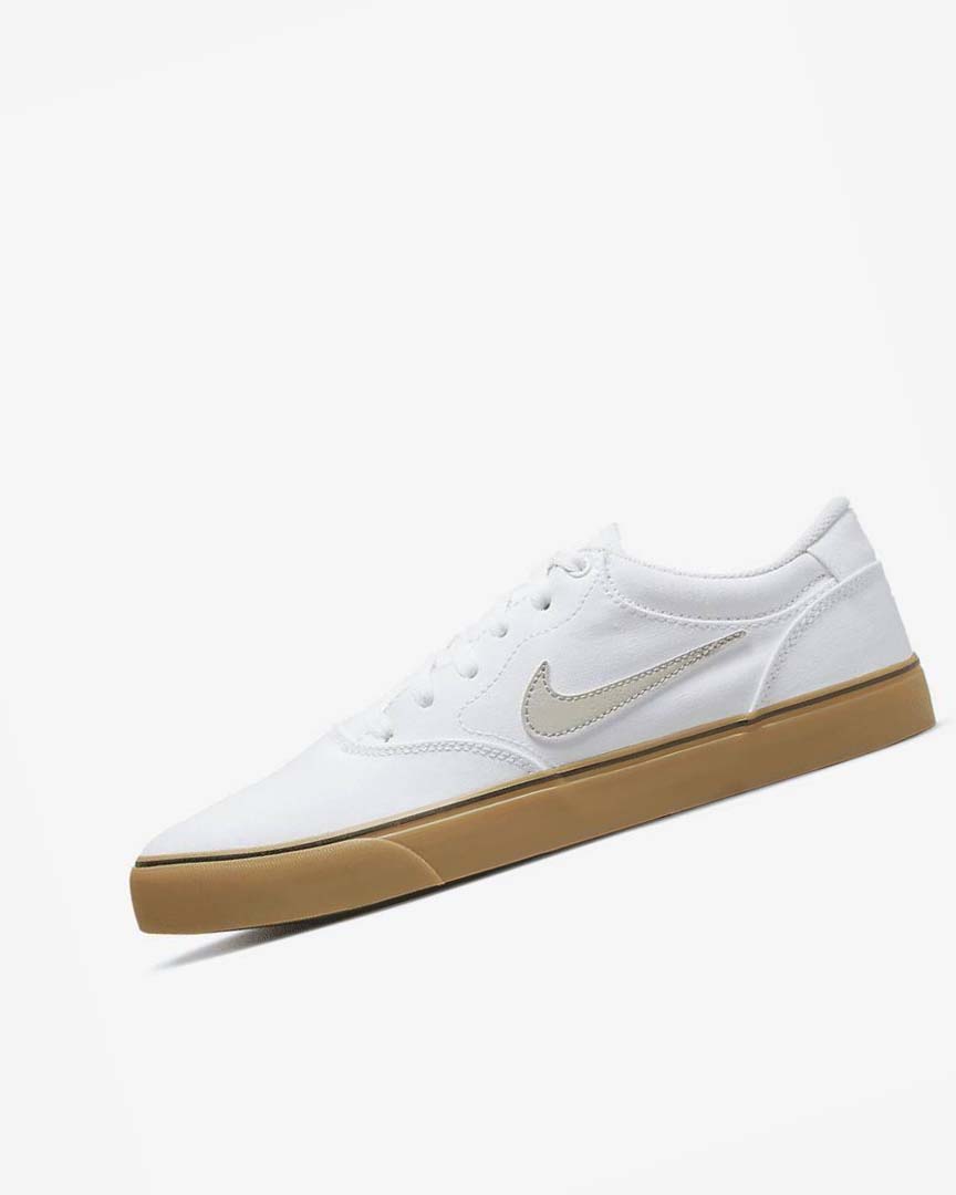 White / White / Light Brown / Light Beige Men\'s Nike SB Chron 2 Canvas Skate Shoes | UK2688