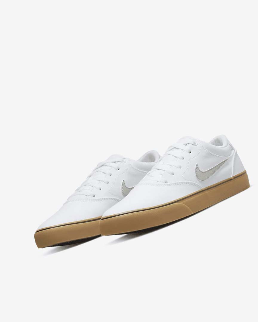 White / White / Light Brown / Light Beige Women's Nike SB Chron 2 Canvas Skate Shoes | UK4518