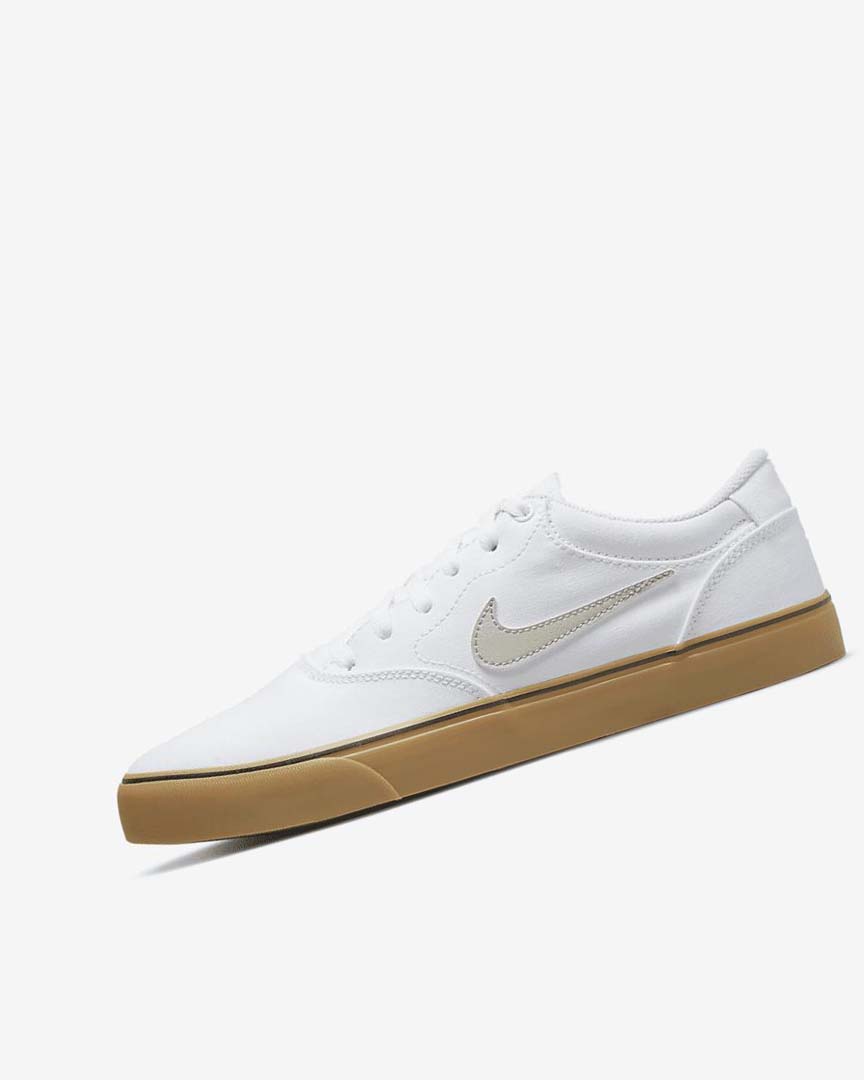 White / White / Light Brown / Light Beige Women\'s Nike SB Chron 2 Canvas Skate Shoes | UK4518