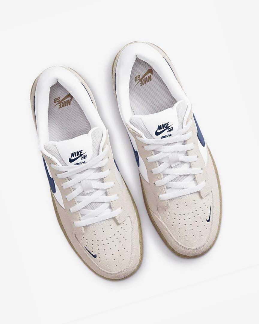 White / White / Light Brown / Navy Men's Nike SB Force 58 Skate Shoes | UK3148