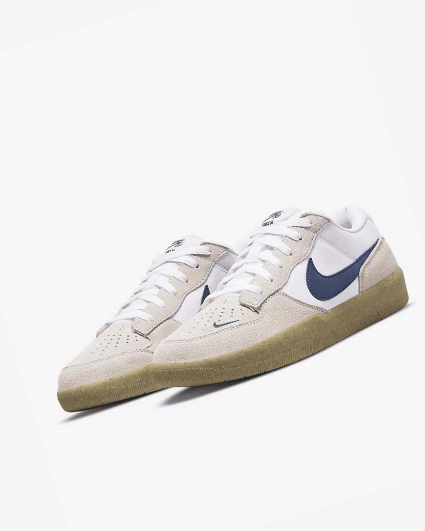 White / White / Light Brown / Navy Men's Nike SB Force 58 Skate Shoes | UK3148