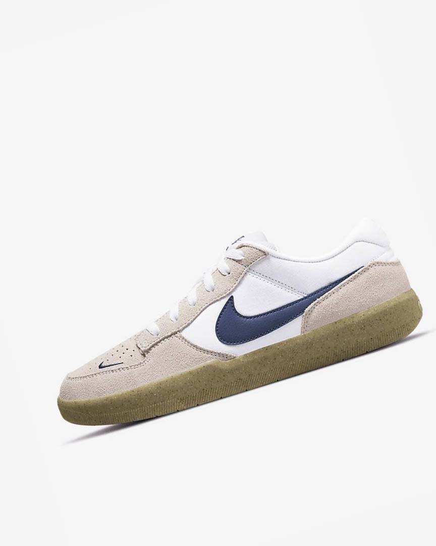 White / White / Light Brown / Navy Men\'s Nike SB Force 58 Skate Shoes | UK3148